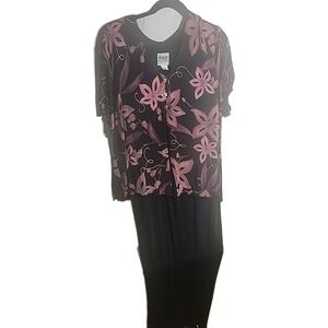 R&M Richards Women's Lavender & Black Floral Print Wrap Dress Sz 18